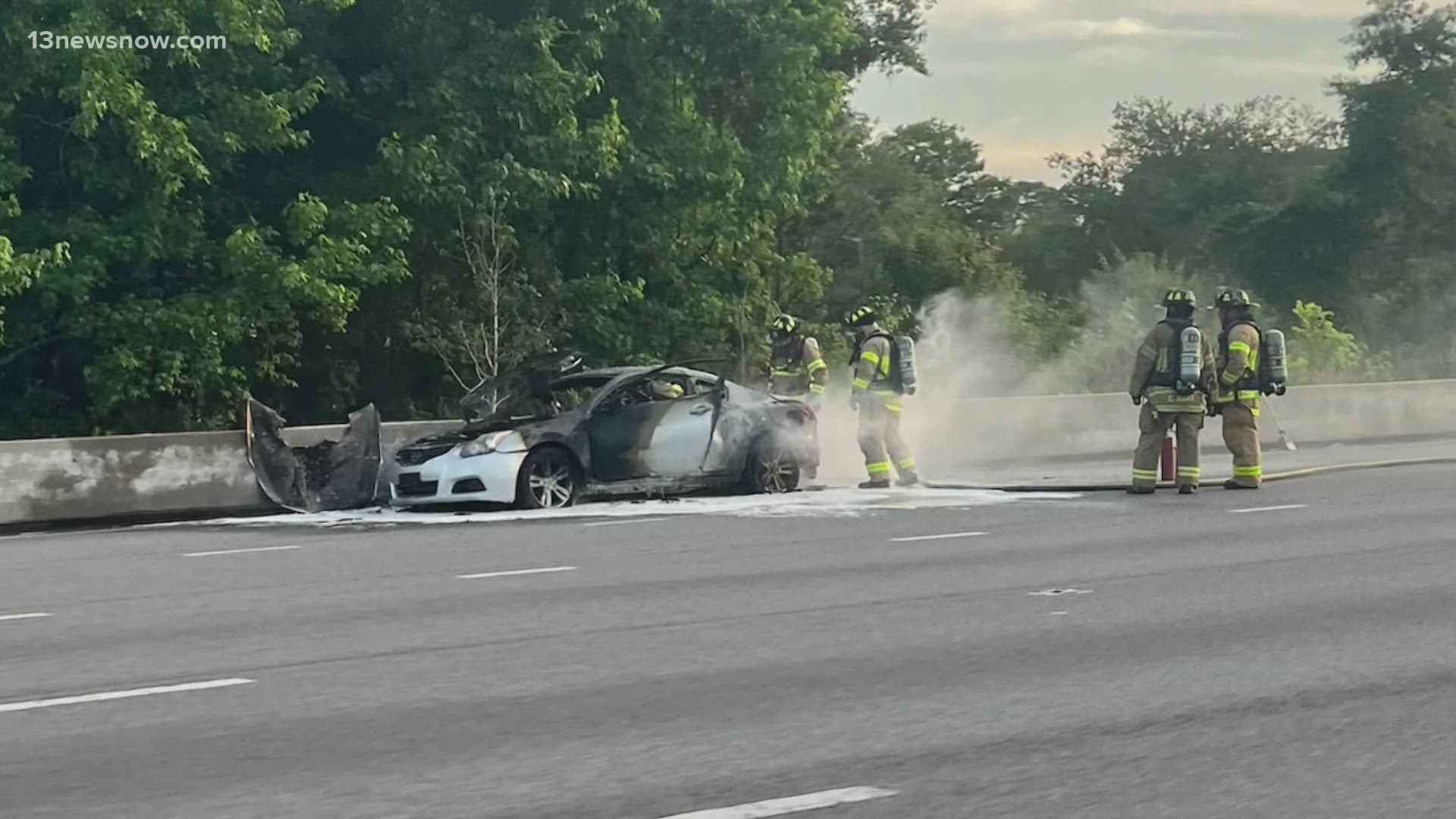 Car fire slows traffic on I-264 in Virginia Beach