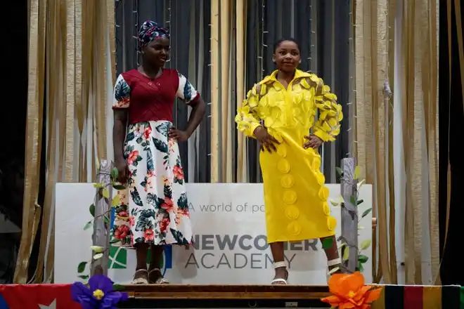 Phiona Eliza and Salima Mwanza show off their outfits at the Newcomer Academy Fashion Show on Friday, April 19, 2024.