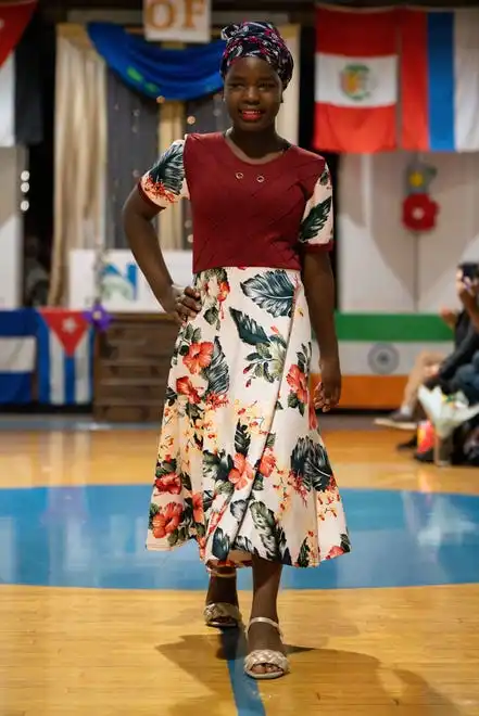 Phiona Eliza walks down the runway showing off her outfit during the Newcomer Academy Fashion Show on Friday, April 19, 2024.