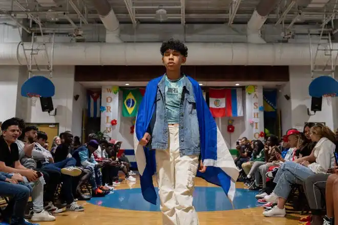 Jhosaur Puenter Lindner walks down the runway showing off his outfit during the Newcomer Academy Fashion Show on Friday, April 19, 2024.