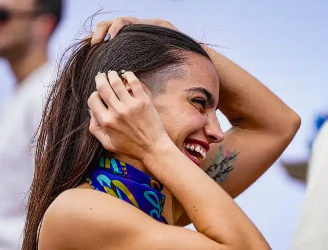 Actress Maria Gabriella De Maria walks the celebrity red carpet on Sunday, May 26, 2024, during the 108th running of the Indianapolis 500 at Indianapolis Motor Speedway.