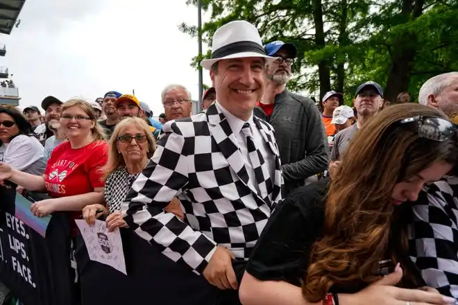 Fans watch the celebrity red carpet on Sunday, May 26, 2024, during the 108th running of the Indianapolis 500 at Indianapolis Motor Speedway.