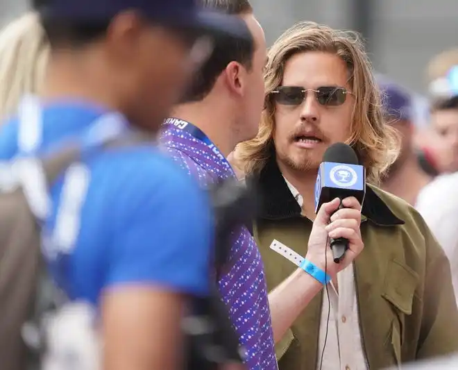 Actor and Indy 500 Grand Marshall Dylan Sprouse walks the celebrity red carpet on Sunday, May 26, 2024, during the 108th running of the Indianapolis 500 at Indianapolis Motor Speedway.