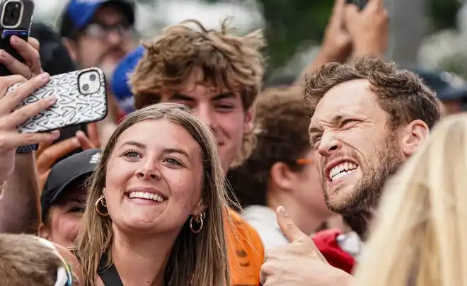 Vocalist Phillip Phillips, who won American Idol, walks the celebrity red carpet on Sunday, May 26, 2024, during the 108th running of the Indianapolis 500 at Indianapolis Motor Speedway.