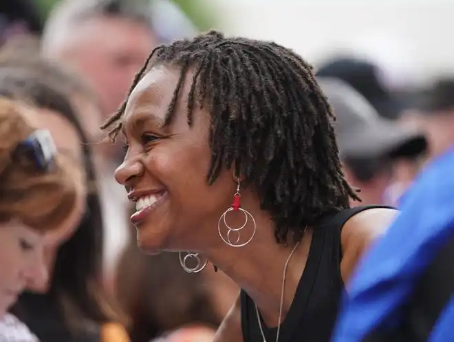 Retired WNBA player Tamika Catchings walks the celebrity red carpet on Sunday, May 26, 2024, during the 108th running of the Indianapolis 500 at Indianapolis Motor Speedway.