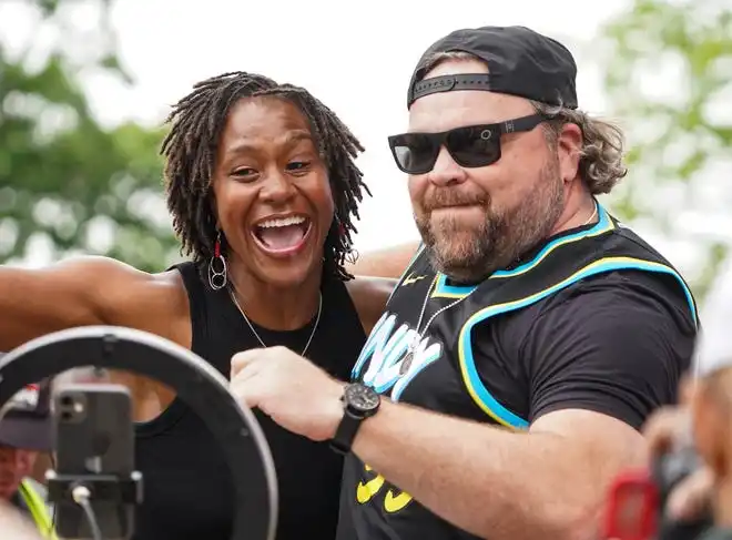 Retired WNBA player Tamika Catchings and Actor Drew Powell walks the celebrity red carpet on Sunday, May 26, 2024, during the 108th running of the Indianapolis 500 at Indianapolis Motor Speedway.