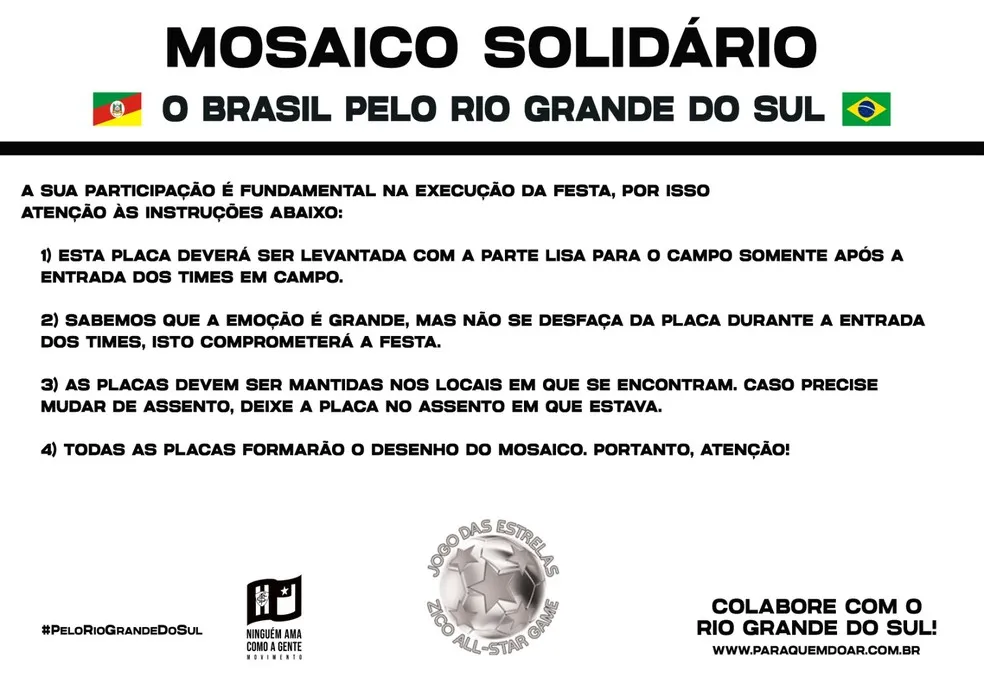 Organização do mosaico no Futebol Solidário feito pela torcida do Botafogo — Foto: Reprodução