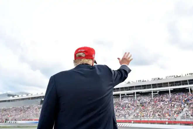 Former U.S. President Donald Trump attends the NASCAR Cup Series Coca-Cola 600 at Charlotte Motor Speedway on May 26.