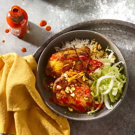 Roasted lemongrass and turmeric chicken steaks.