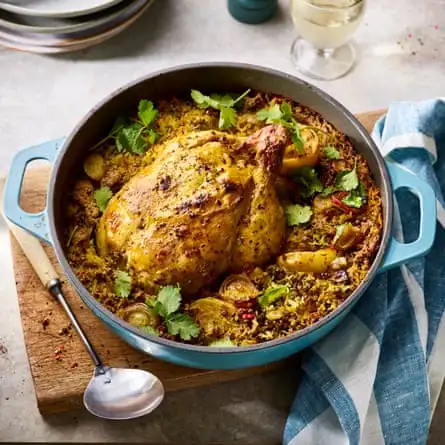 One-pot chicken mujadara.