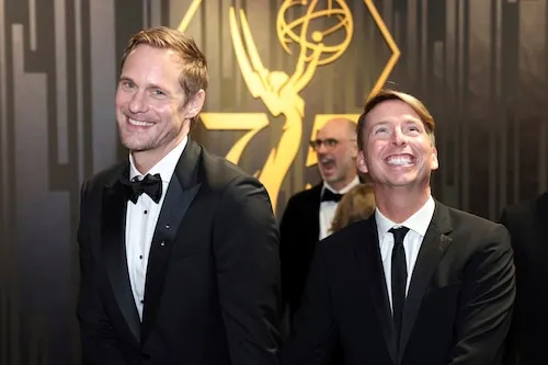 Alexander Skarsgård, left, and Jack McBrayer