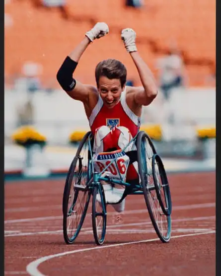 A wheelchair racer at the Paralympics Games in Seoul in 1988.