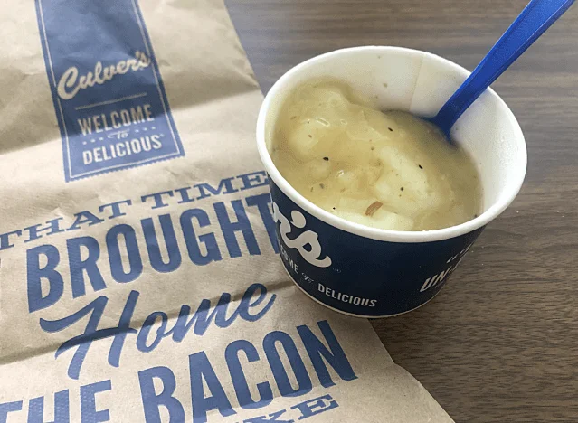a cup of culvers mashed potatoes