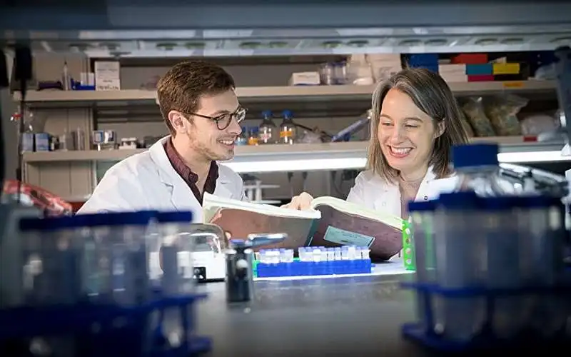 First author Alex Hughes, PhD, a graduate of the St. Jude Graduate School of Biomedical Sciences, and corresponding author Lindsay Schwarz, PhD, St. Jude Department of Developmental Neurobiology, developed ConVERGD, a tool which leverages adeno-associated virus-based reporter tools and ribozyme technology to improve on current practices for identifying and interrogating subpopulations within cells. Credit: St. Jude Children's Research Hospital Cell-targeting technology allows researchers to isolate neuronal subpopulations and link them to behavioral states