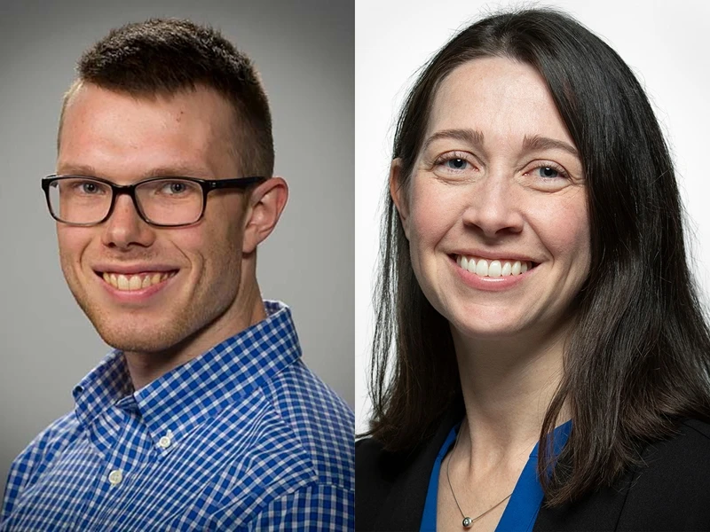 Walker Bartz (left) is a master's degree student and Amanda Fleming a Ph.D. student, both in food science.