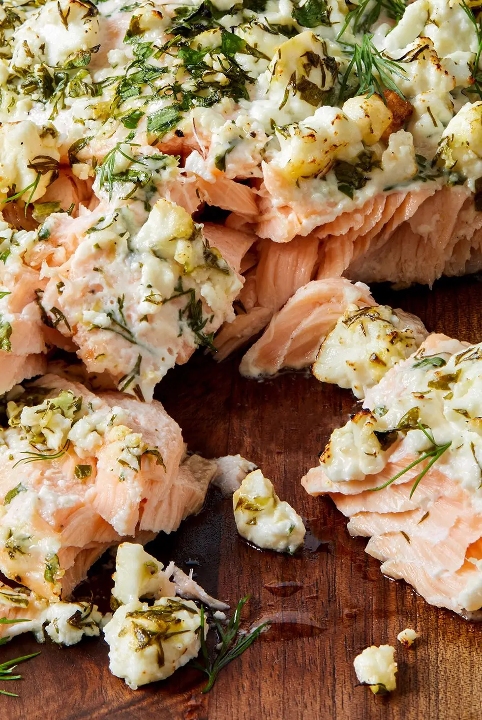 feta and herb crusted salmon with lemons