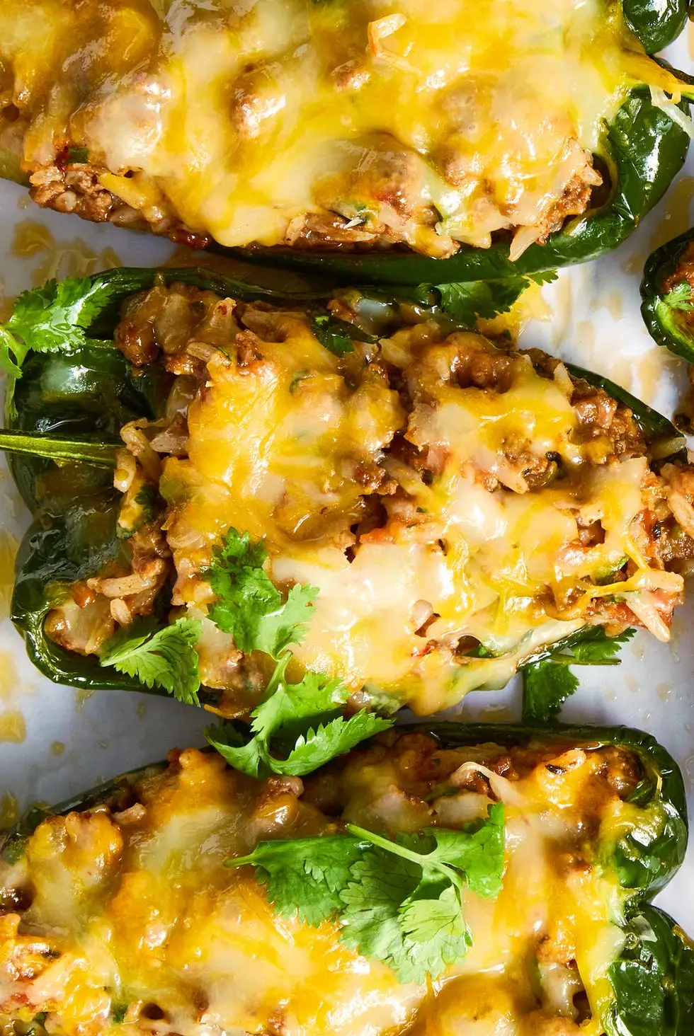 beef and rice stuffed poblano peppers with cheese