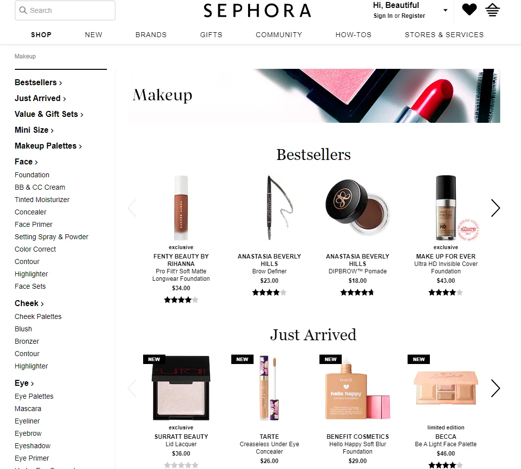 Sephora Beauty Website Product Page Sephora Beauty Website Design