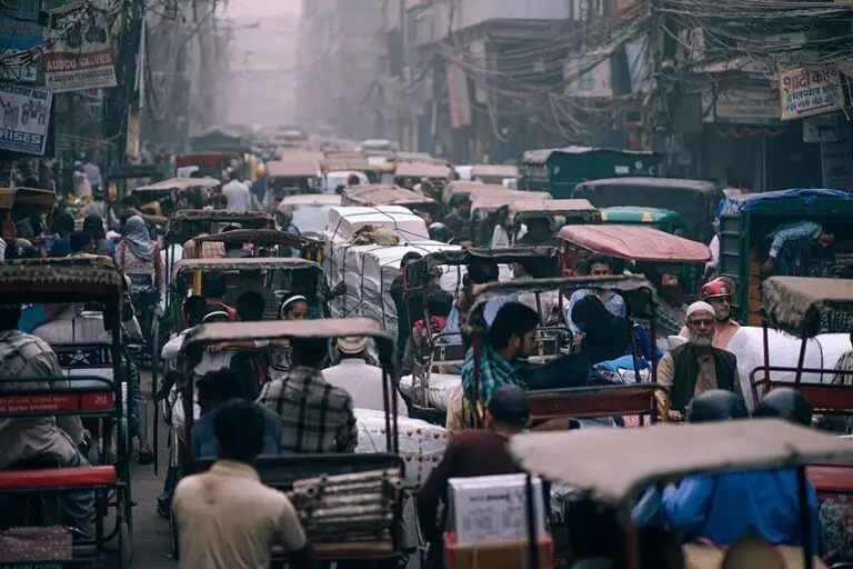 A street full of auto-rickshaws in New Delhi. There is a prediction that the urban population in India will double by 2050.Image by Igor Ovsyannykov igorovsyannykov via Wikimedia Commons ( CC0 1.0).