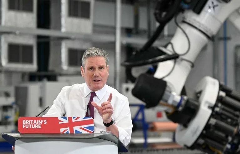 Labour Party leader Keir Starmer gestures as he delivers a speech at the National Composites Centre at the Bristol and Bath Science Park.