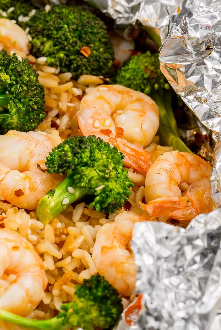 shrimp, broccoli and rice foil packs recipe