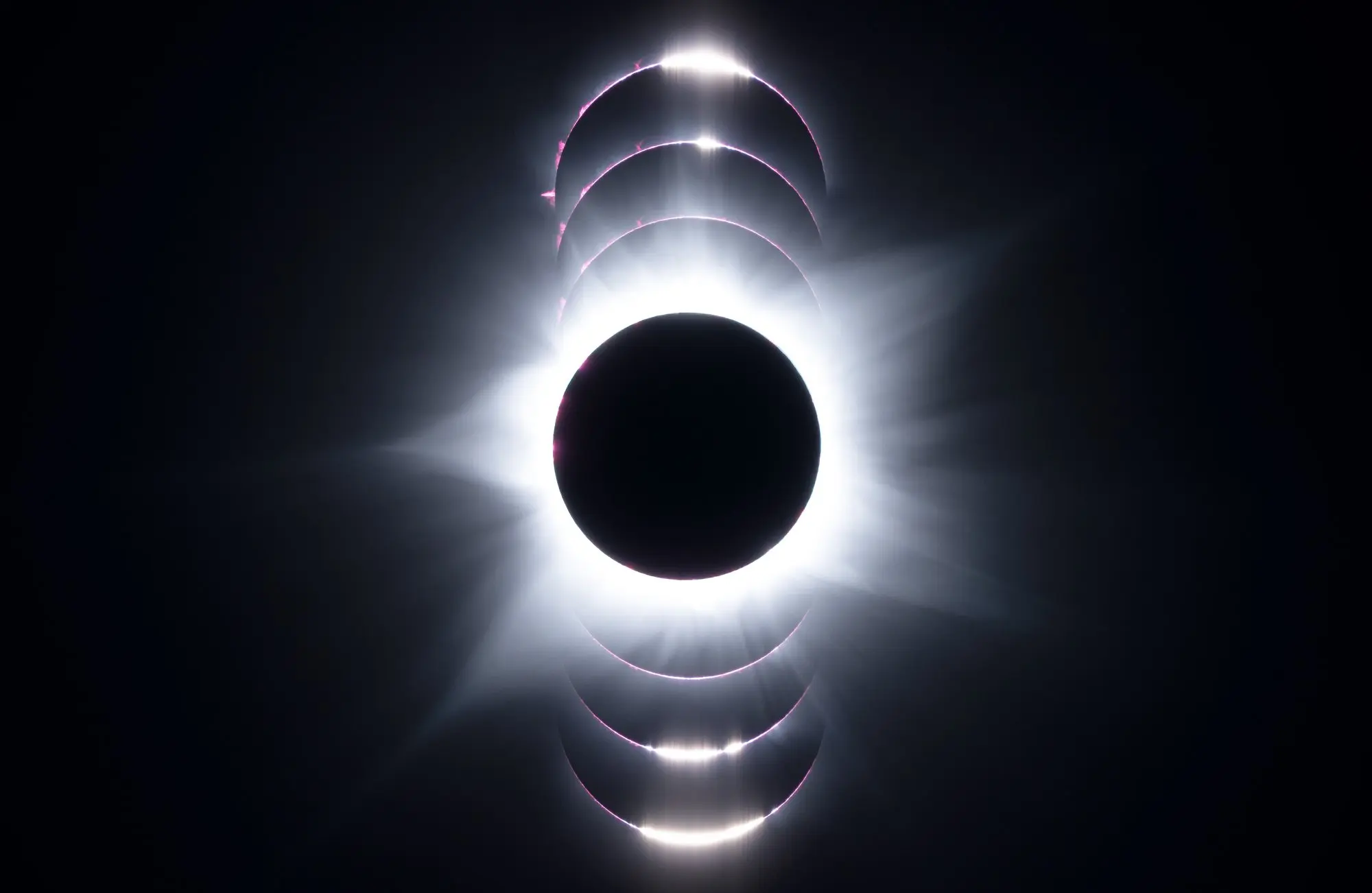 A picture of the solar eclipse from Australia, composed of superimposed images.