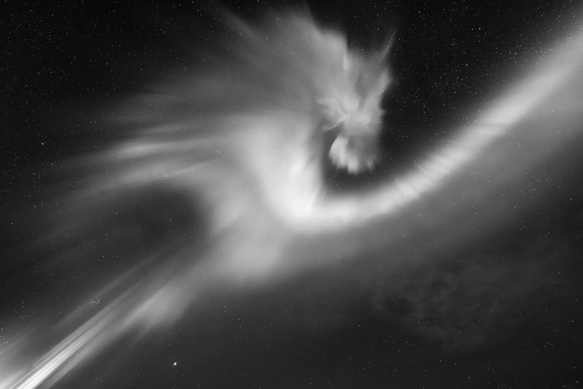 The aurora in motion when it turned into something resembling a dragon’s head on a clear night.