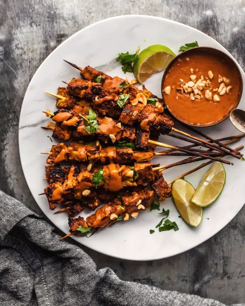 Baked Tofu Satay With Peanut Sauce