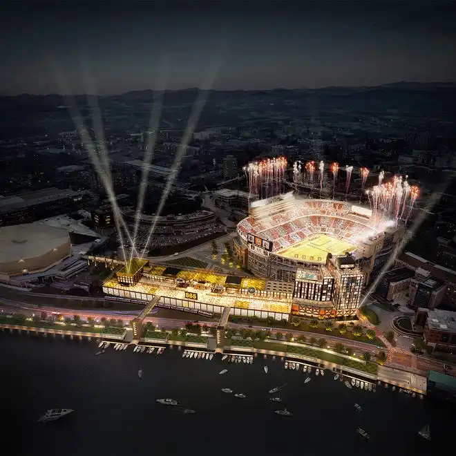 Artist rendering of Neyland Entertainment District, located alongside Neyland Stadium on the University of Tennessee campus.