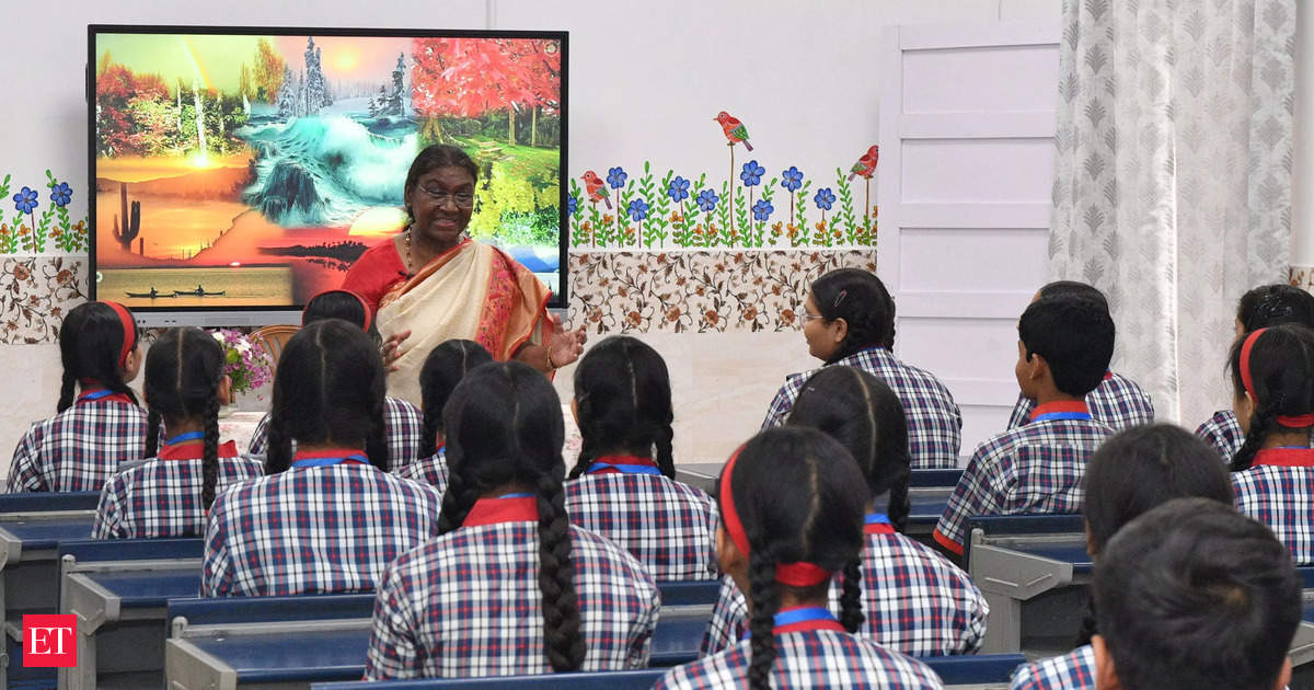 President Murmu takes up role of teacher for school students, stresses environment conservation