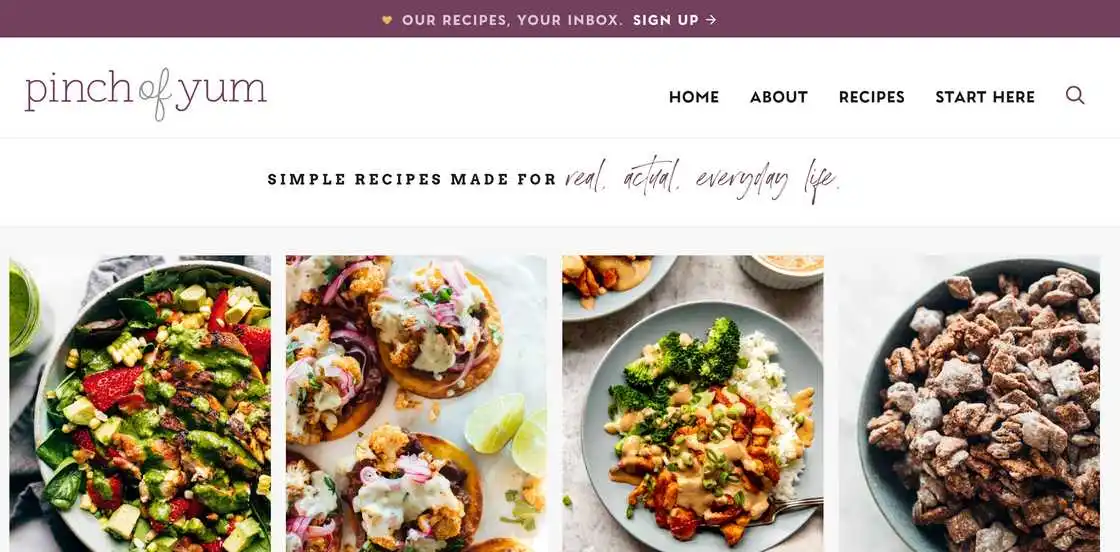 Pinch of Yum homepage Pinch of Yum homepage