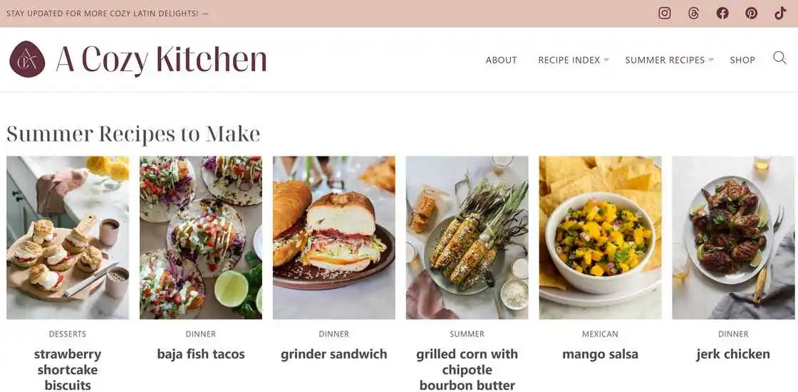 A Cozy Kitchen homepage A Cozy Kitchen homepage