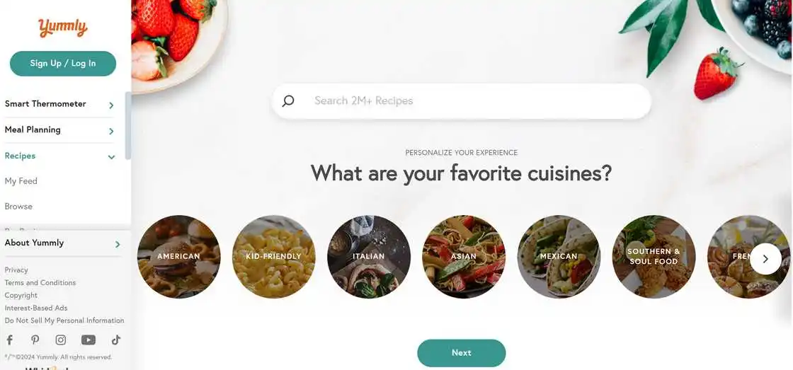 Yummly homepage Yummly homepage