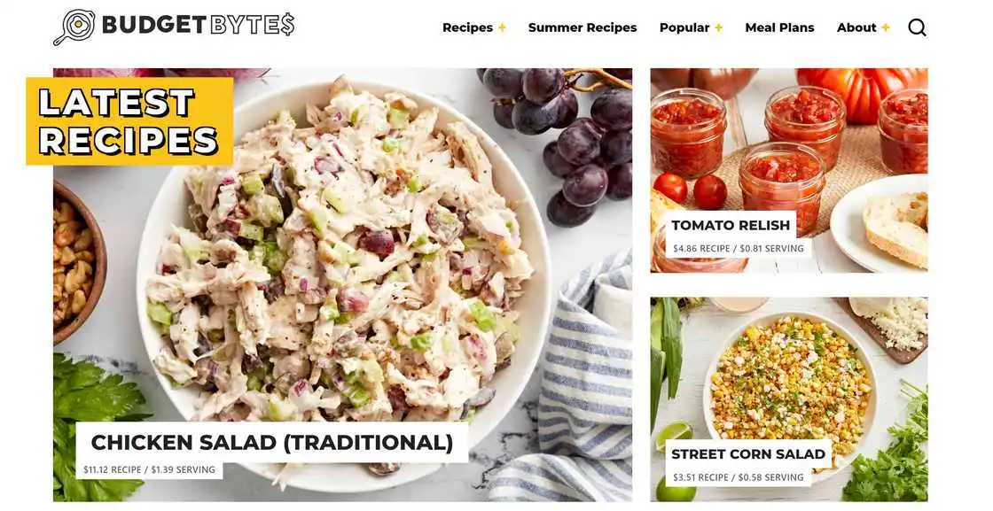 Budget Bytes homepage Budget Bytes homepage