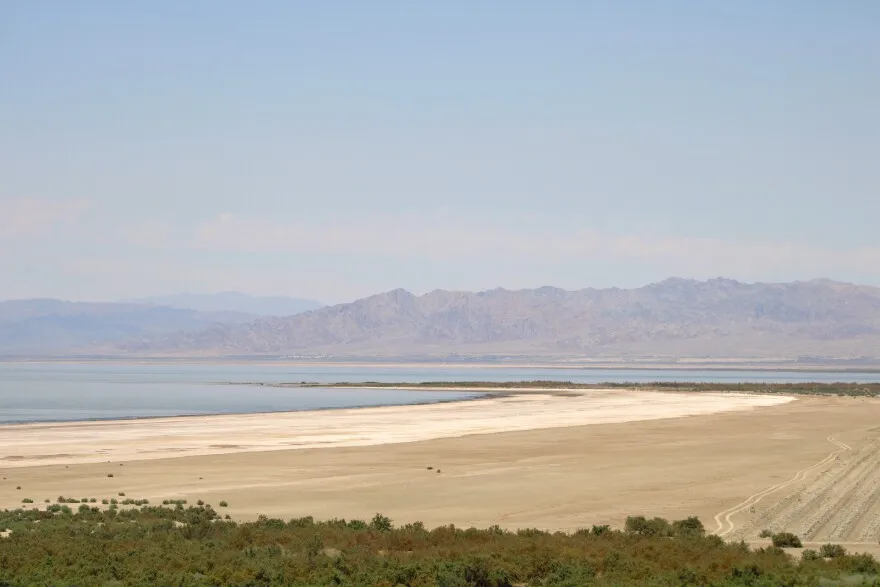 Sun bakes the Salton Sea on June 21, 2023. Environmental advocates worry that a new water-saving plan would result in the lake drying further, harming wildlife habitat and air quality by sending windblown dust toward nearby communities.