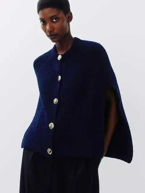 Navy cape cardigan, £55, John Lewis