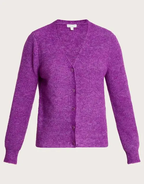 Super-soft ribbed knit cardigan purple, £55, Monsoon