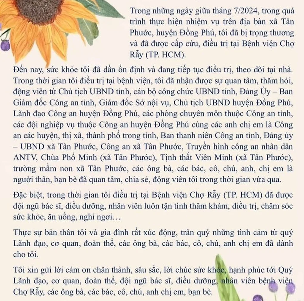 Lá thư của đại úy công an bị kẻ gây rối chém trọng thương ở Bình Phước - 1