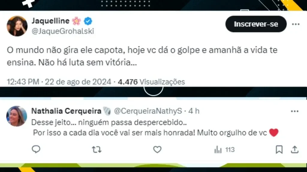 Internautas comentam sobre golpe que Jaquelline Grohalski sofreu – Foto: Twitter