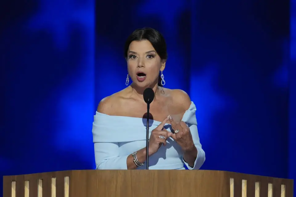 Ana Navarro speaking during the Democratic National Convention Tuesday, Aug. 20, 2024, in Chicago. (AP Photo/J. Scott Applewhite)