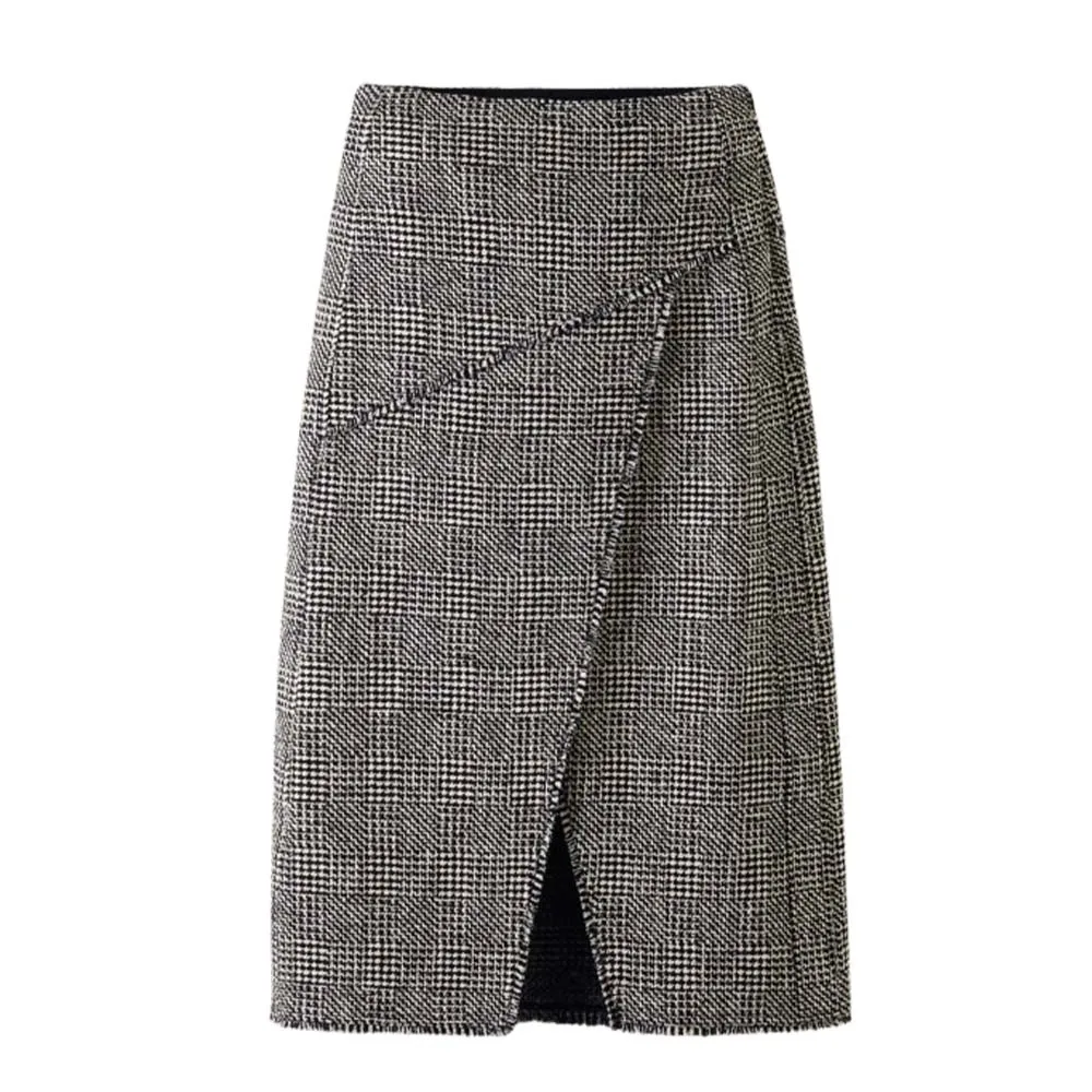 wrap tweed midi skirt