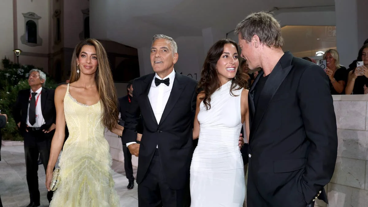 George Clooney, Amal Clooney, Ines de Ramon, Brad Pitt on the carpet