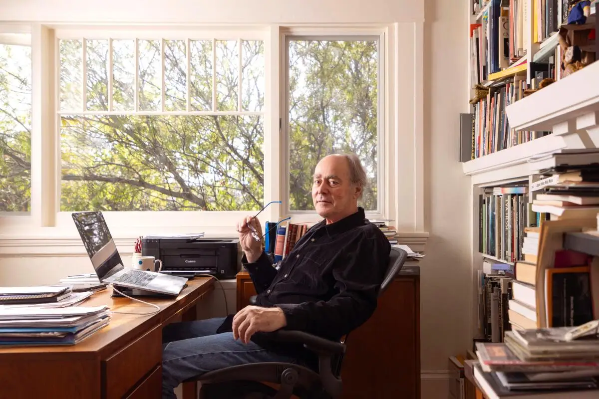 Thomas Lawson, winner of the 2024 Rabkin Prize, in his home office in Los Angeles, CA.