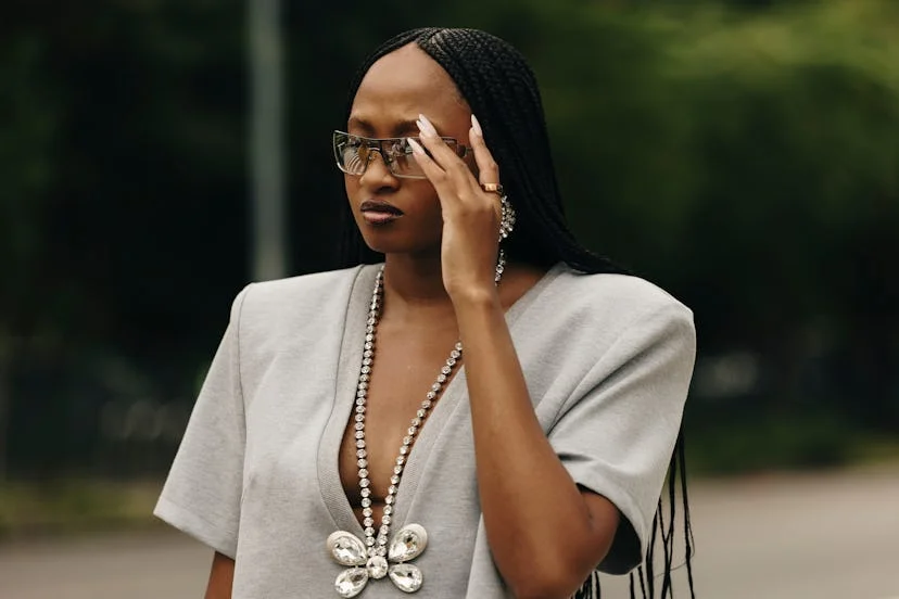 Almond nails NYFW spring/summer 2025 street style beauty