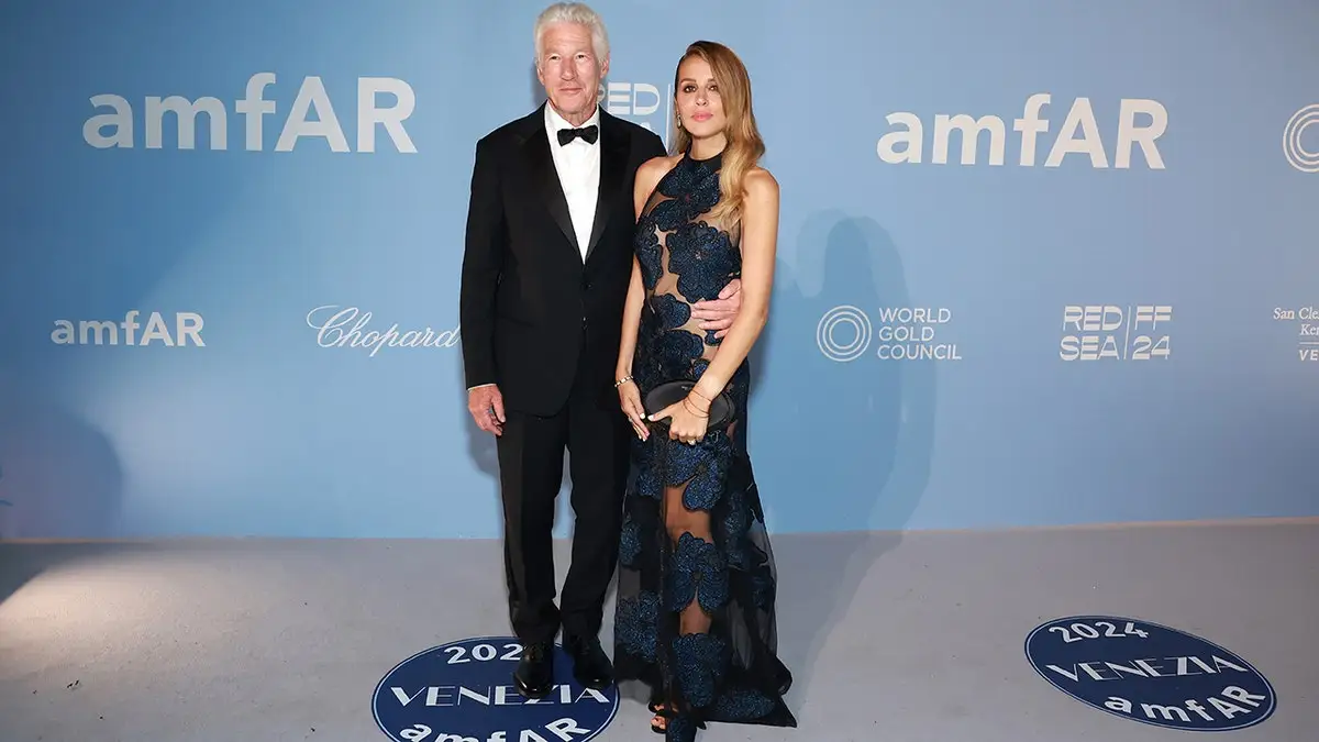 Richard Gere and his wife Alejandra Silva at the AMFAR Gala in Venice.