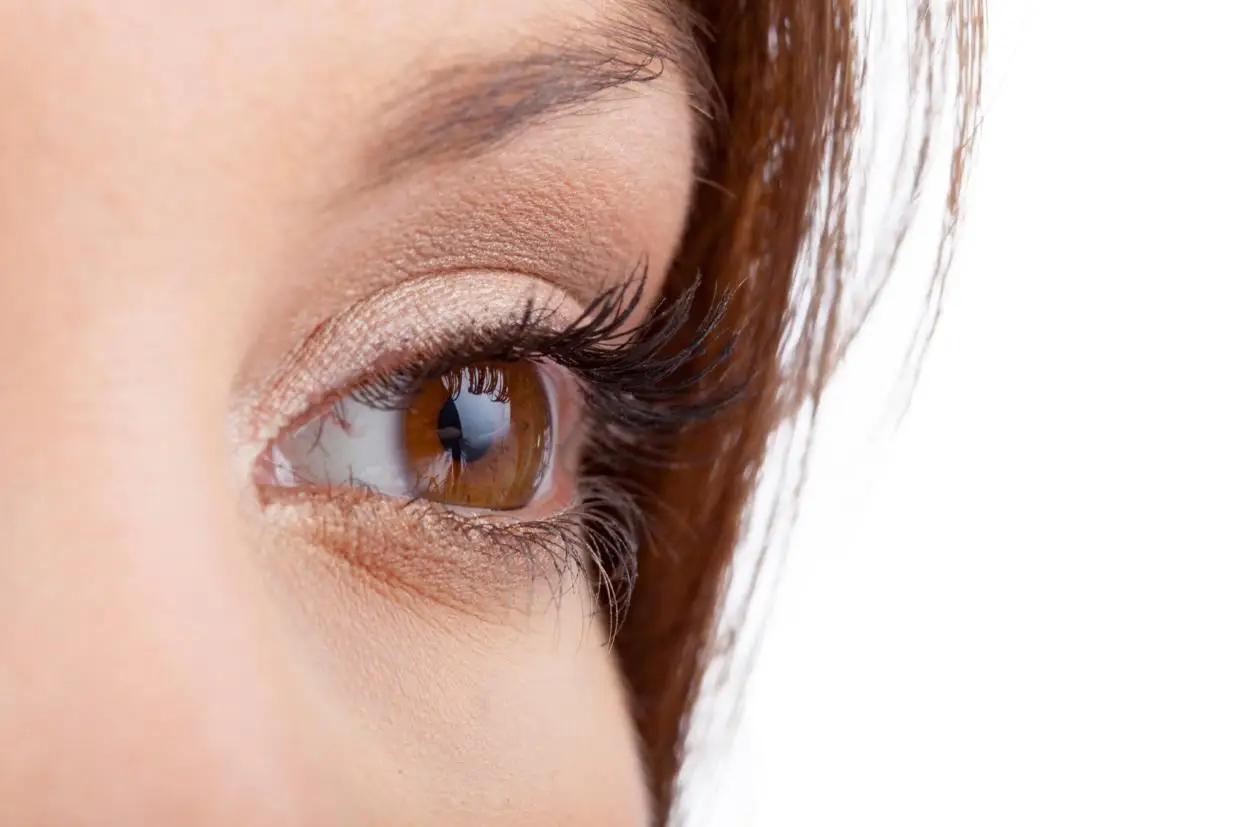 Close up of natural female eye isolated on white background