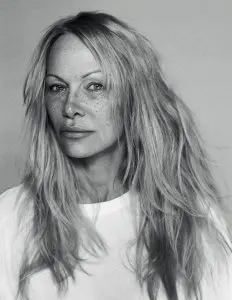 Pamela Anderson in a Cotton Citizen T-shirt photographed by Heather Hazzan for WWD on February 3, 2023 in New York, New York.