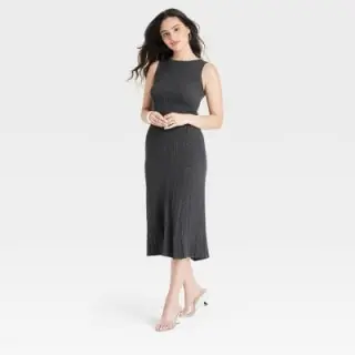 Faux Plisse Midi Sweater Dress