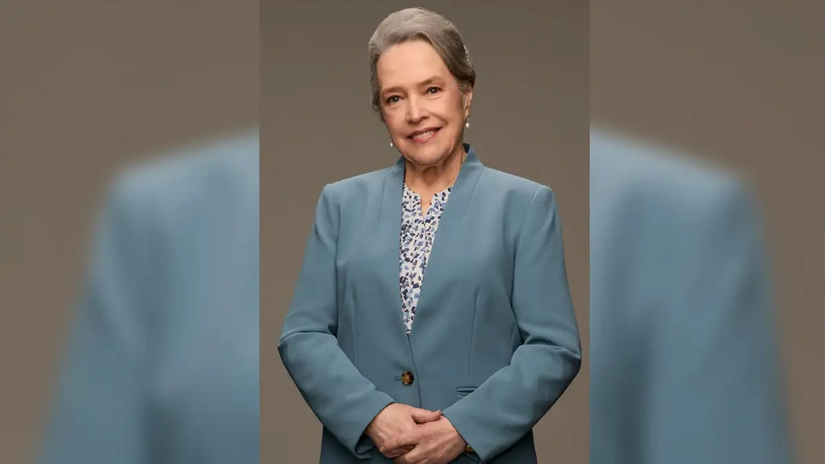 Kathy Bates sports a powder blue suit as Matlock.