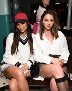 Shay Mitchell and Madelyn Cline at Tommy Hilfiger RTW Spring 2025 as part of New York Ready to Wear Fashion Week held aboard the Staten Island Ferry the MV John F. Kennedy on September 8, 2024 in New York, New York.  (Photo by Gilbert Flores/WWD via Getty Images)